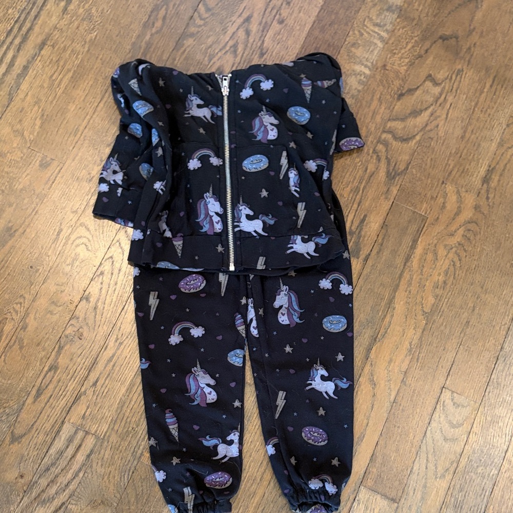 Kids Black Unicorn Matching Set - Zip Jacket & Jogger Pants